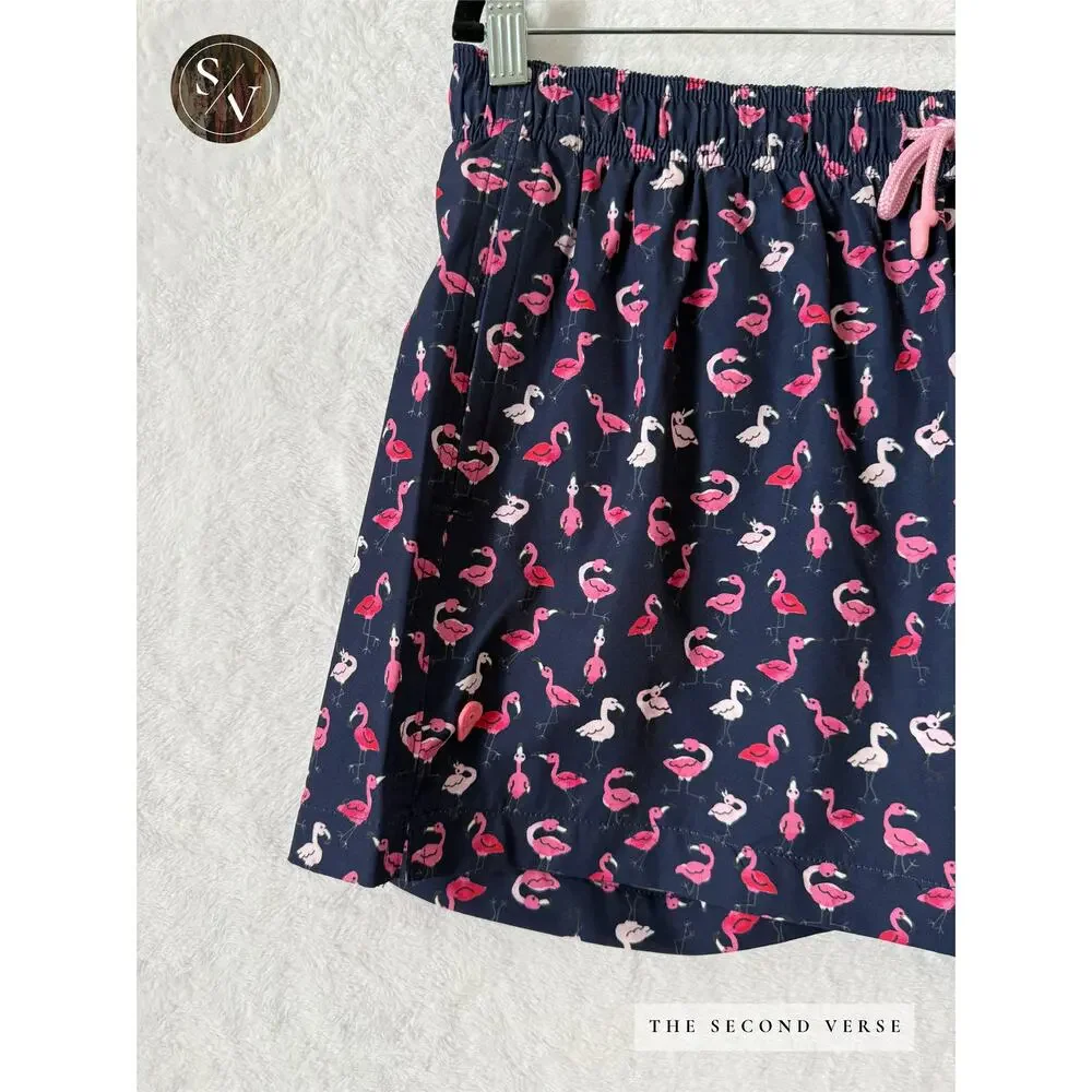 Sunset x Vine‎ Swim Trunks Mens Flamingo Print Mesh Lining Navy Blue Medium